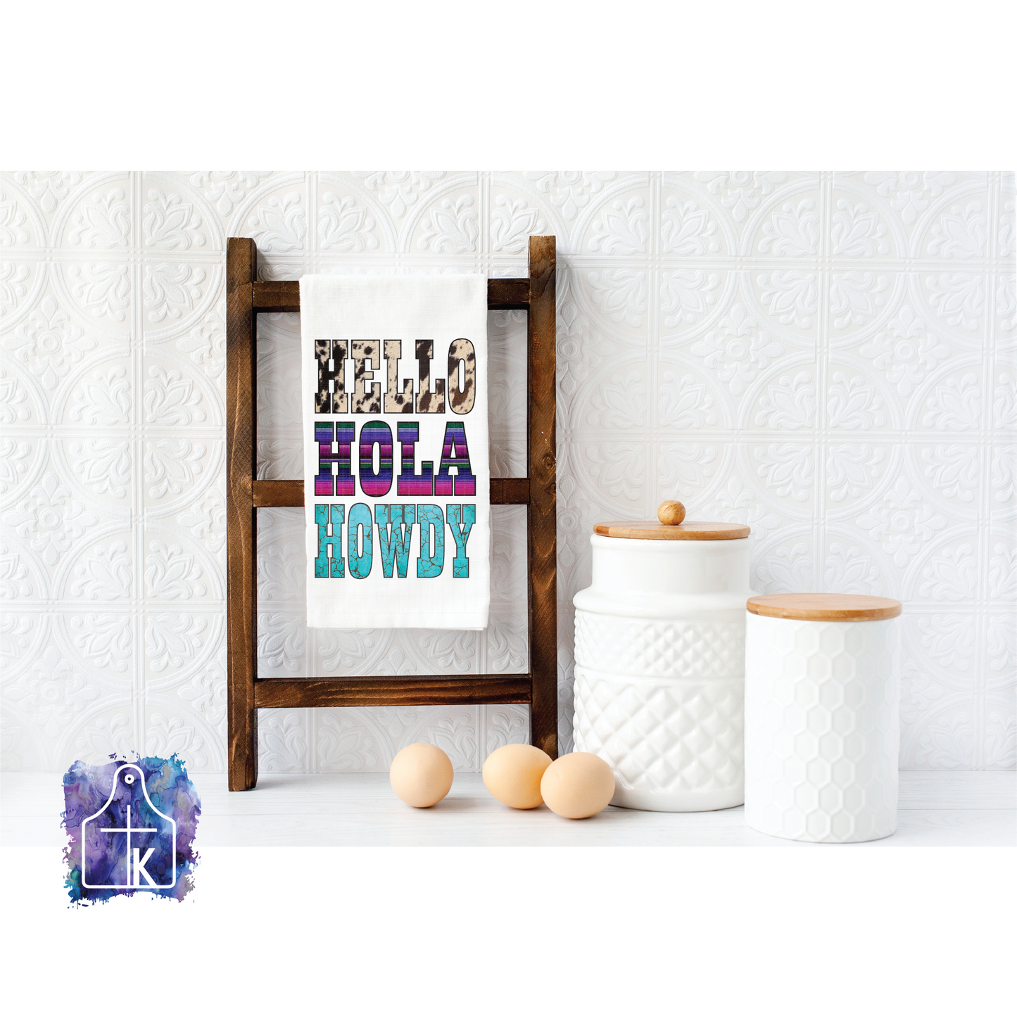 Hello Hola Howdy.  Flour Sack Towel